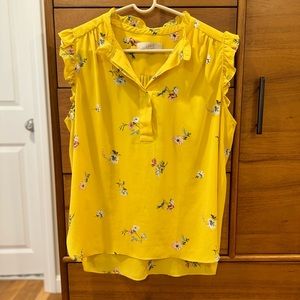 LOFT Floral Ruffle Henley Shell Laguna Yellow